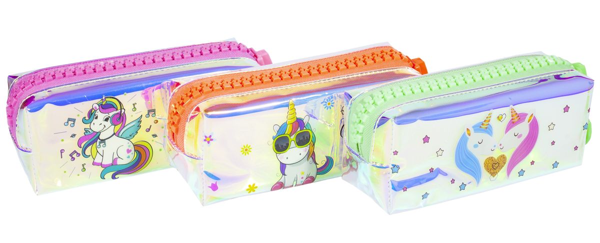 Пенал-косметичка голографічний "Одноріг" кольорова змійка, 6 диз. (6604)