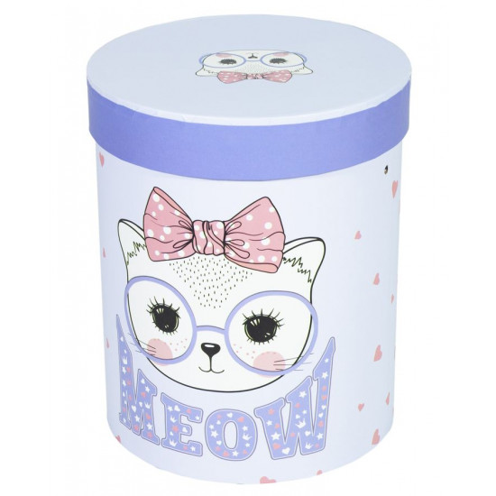 Кругла подарункова коробка 17,5x14,5/15,5x12,3 cm., для квітів "Коти" блакитна, (2шт в наборі) (371-41-2)