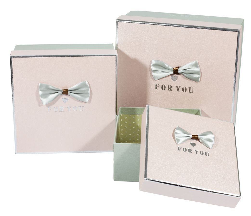 Подарункова коробка JKZ-63, квадратна "For you" рожева з сірим, 21х21х10cm/17х17х9/14х14х7cm   3шт. в наборі (JKZ-63)