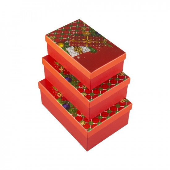 Подарочная новогодняя коробка прямоугольная 23 х 16 х 9см, 3шт/наб Красный Unison (11382-57-45)