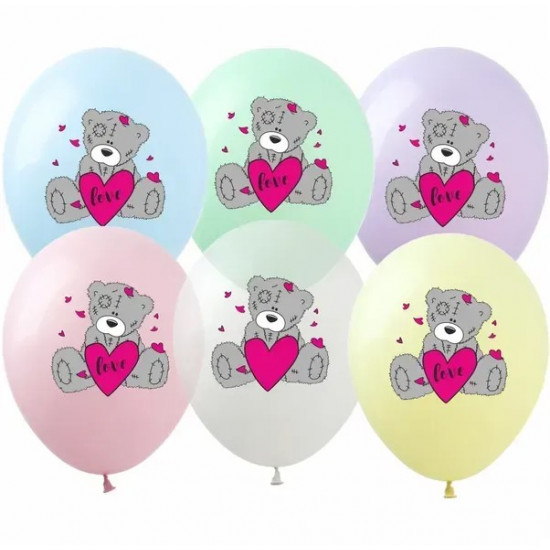 Шарики  латексные 12"(30сm) "Мишка Тедиі з сердцем" асорті   1-стр. 10шт Разноцветный Pelican (828685)