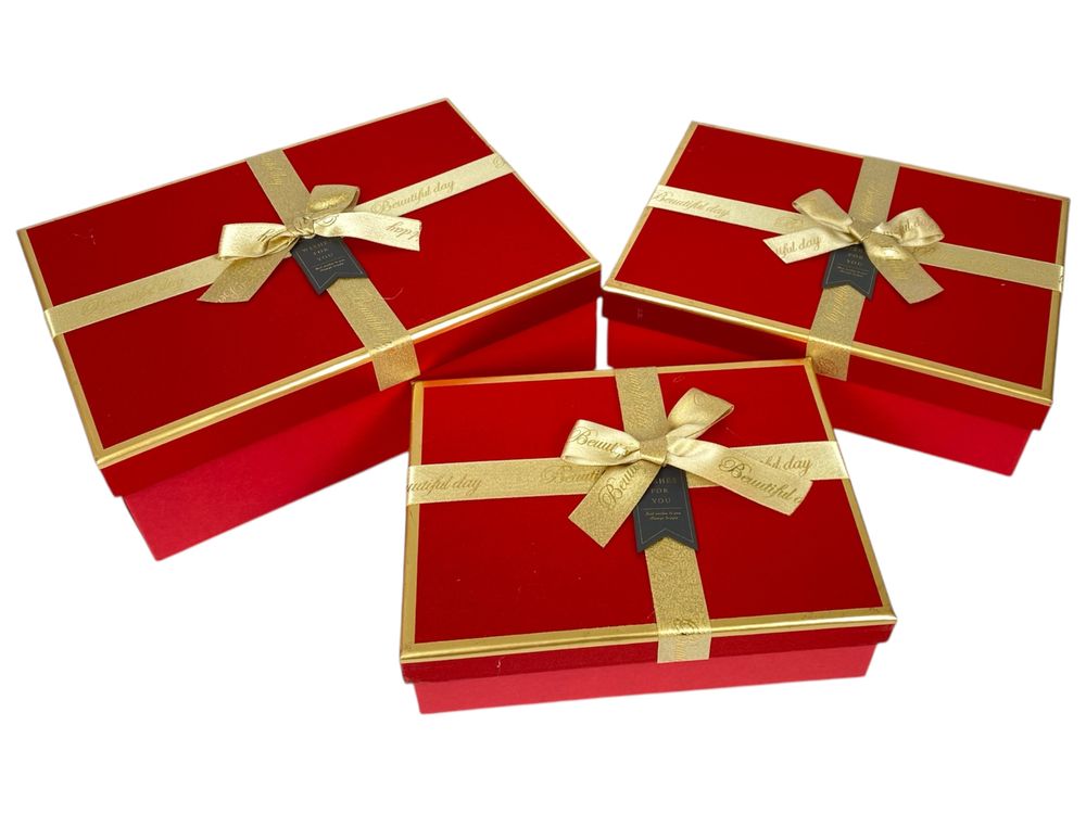 Набір коробок 3 шт прямокутні, 29 х 21 х 10см  з глітером (10240-dark red)