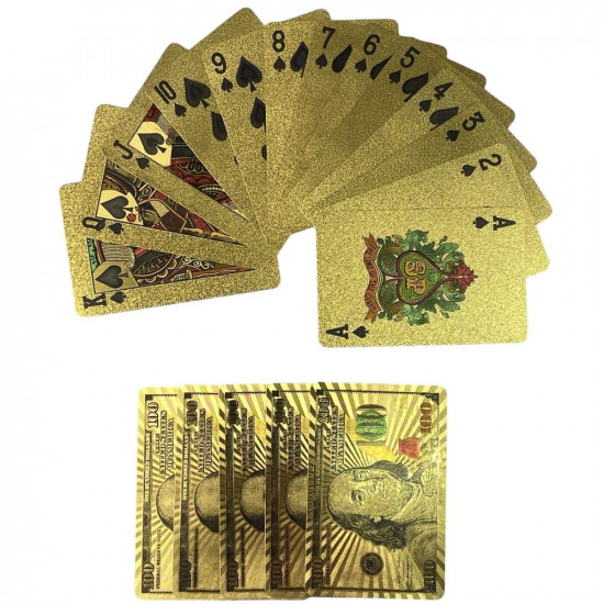 Карти гральні пластикові 54 шт,   золоті  "долар" (13932)