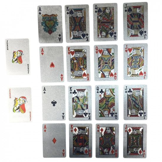 Карти гральні пластикові 54 шт,   срібні  "долар" (13931)