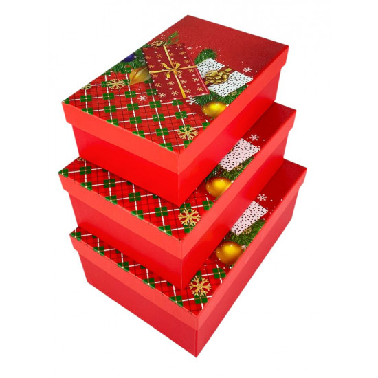 Подарункова новорічна коробка 23 х 16 х 9,5смм, 3шт/наб (1037Y-006L(3569L))