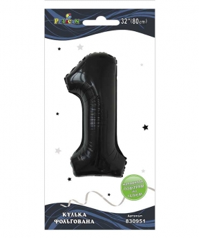 Цифра фольгована  "1" чорна  32"(80cm)  Pelican (830951)