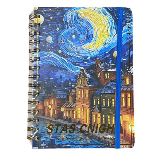 Зошит на спіралі  на гумці  А5,  80 аркушів клітинка,  "Ван Гог" (536-8)