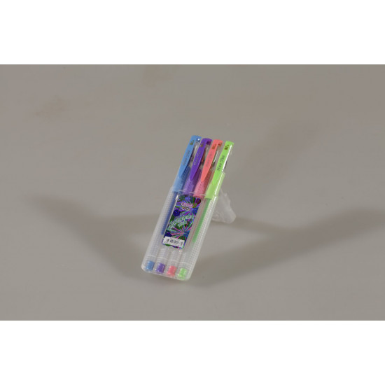 Ручка STU - 4 неонова гелева в наборі - 4 кольори, в пластиковій коробці (STU-4)