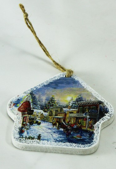 Ялинкова іграшка-листівка з фанерки, будинок без труби (EI-04)