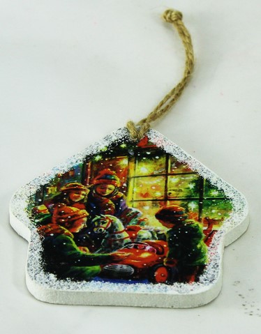 Ялинкова іграшка-листівка з фанерки, будинок без труби (EI-04)