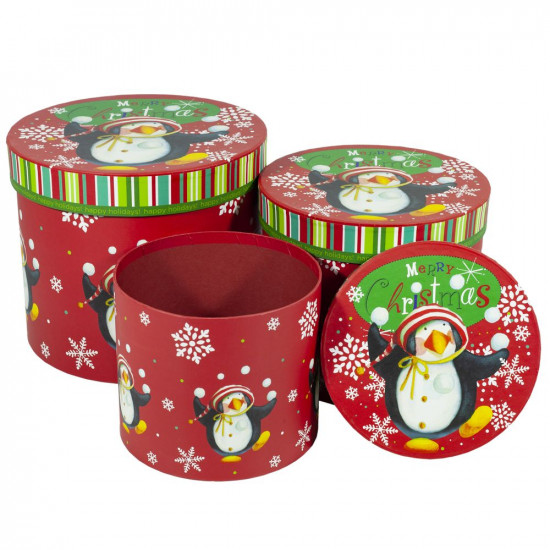 Подарочная новогодняя круглая  коробка, набор -3 шт. 110-05-08 (110-05-08)