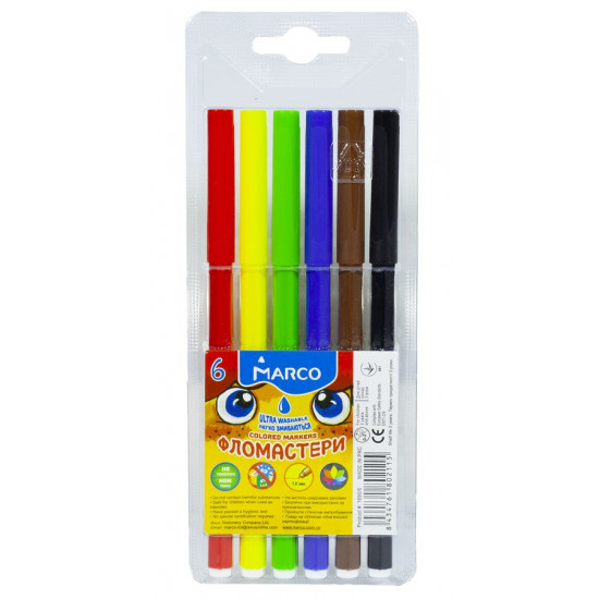 Фломастери "Marco" 6 кольорів 1,00 мм (легко змиваються) (1690-06FM)