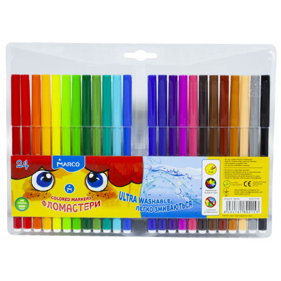 Фломастери "Marco" 24 кольори 1,00 мм (легко змиваються) (1690-24FM)