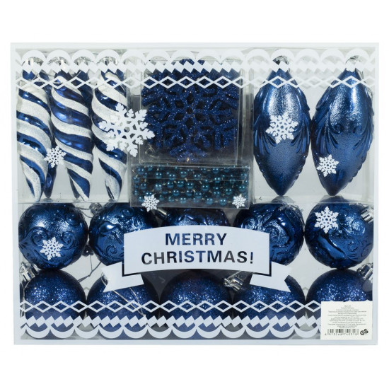 Набір новорічних подарункових куль "Новий рік" 27шт, сніжинки, намиста, в коробці з руч. PVC, mix (02LE)