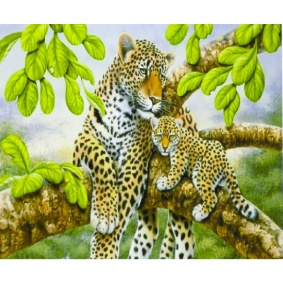 Картина за номерами "Леопард з дитинчам" 40 * 50см, крас.-акрил, кисть-3шт. (5489)