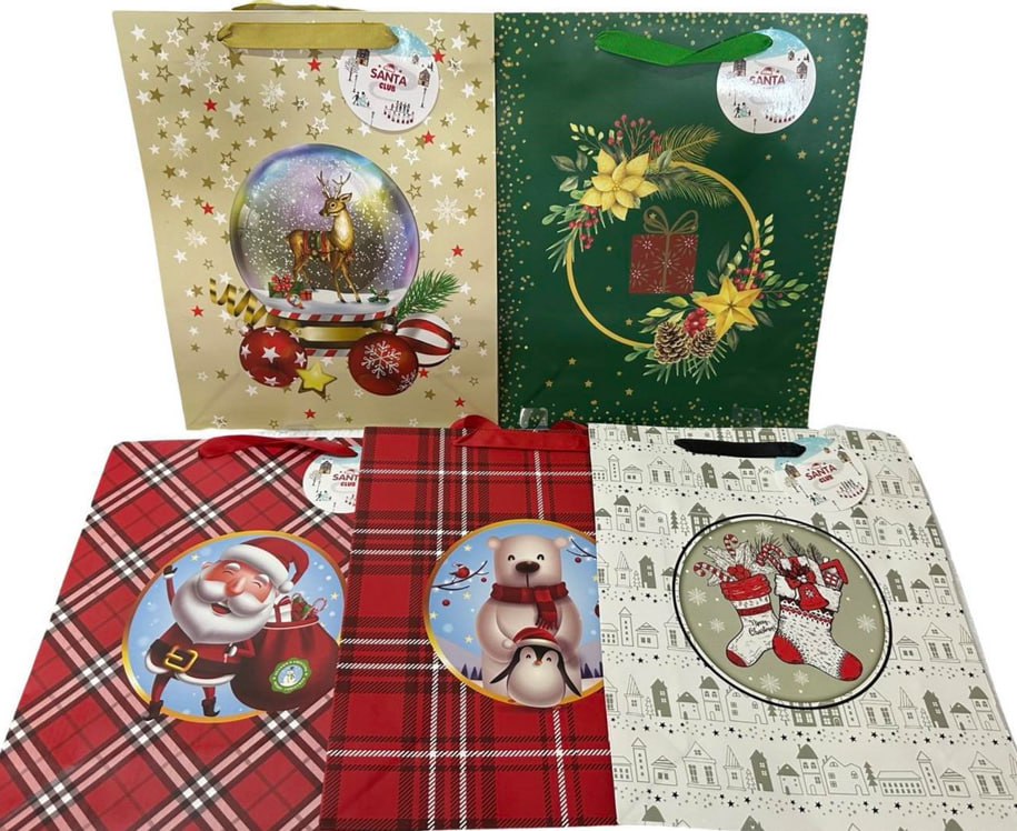 Пакет новорічний 4126490 , 26х32х10см 210гр, 5 дизайнів Різнокольоровий Unison (4126490)