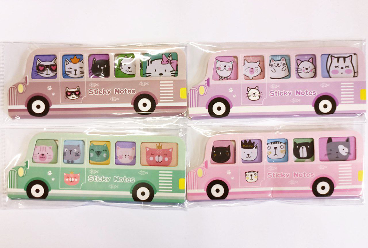 Стикер - закладка 5шт "Автобус-Котики" Розовый Unison (10-005)