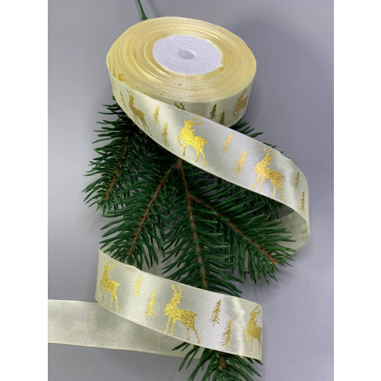 Стрічка атласна новорічна молоко 25мм , 25 ярд Білий Unison (D13325 milk)