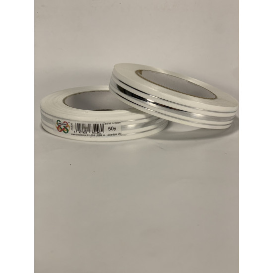 Стрічка пластикова 2см, 50 ярд,  біла  3 срібних смужки Білий Unison (PAS20 -white silver)