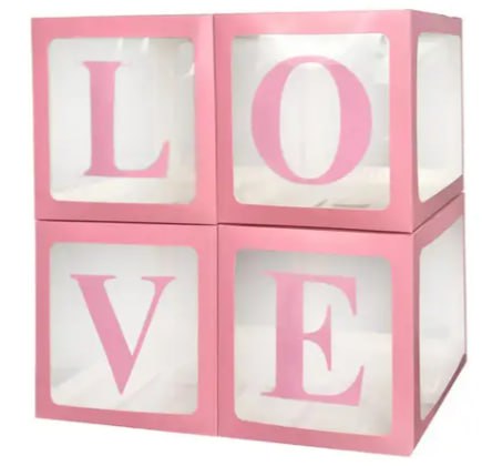 Коробки для шаров набор - 4шт "LOVE" 30 х 30 х 30см Розовый Unison (10134 pink)