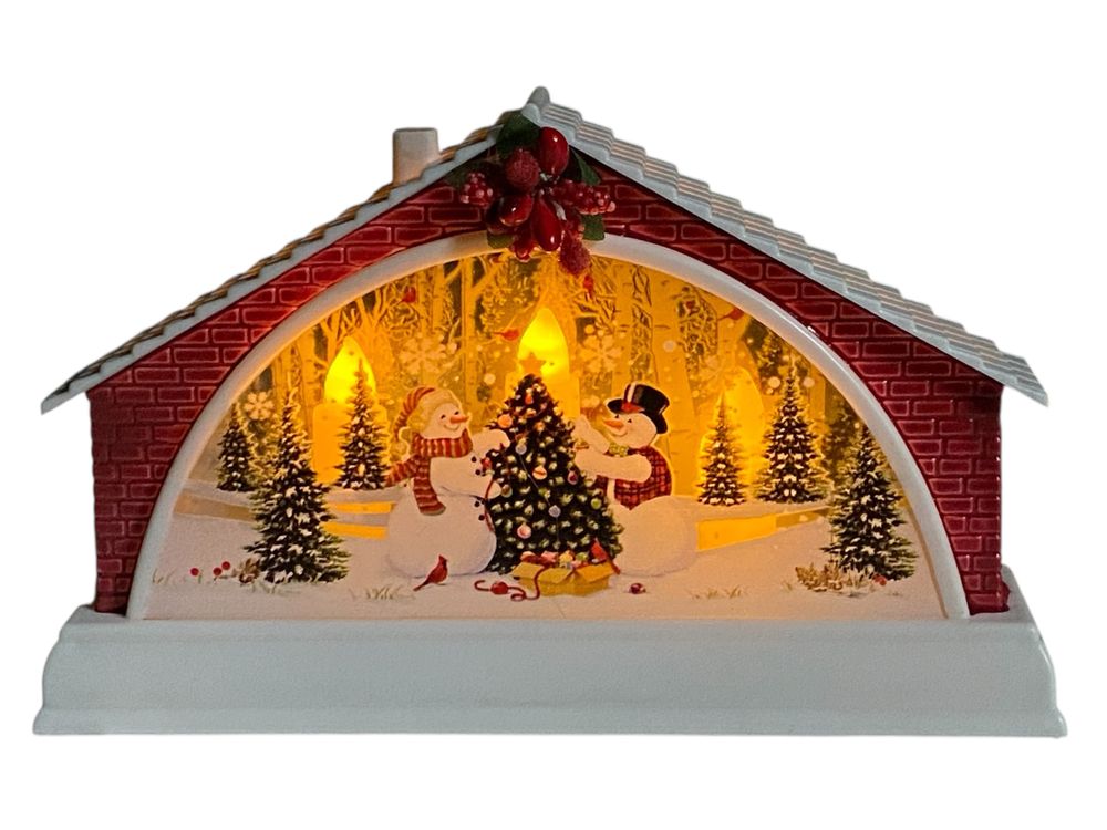 Сувенір декоративний, що світиться, LED "Будиночок-Сніговик" 15,5 х 4 х 9,5см (ZF-080-А-2)
