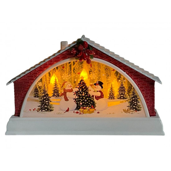 Сувенір декоративний, що світиться, LED "Будиночок-Сніговик" 15,5 х 4 х 9,5см (ZF-080-А-2)