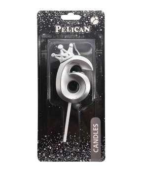 Свічка-цифра 3D з короною  "6", срібло 6см (863116)