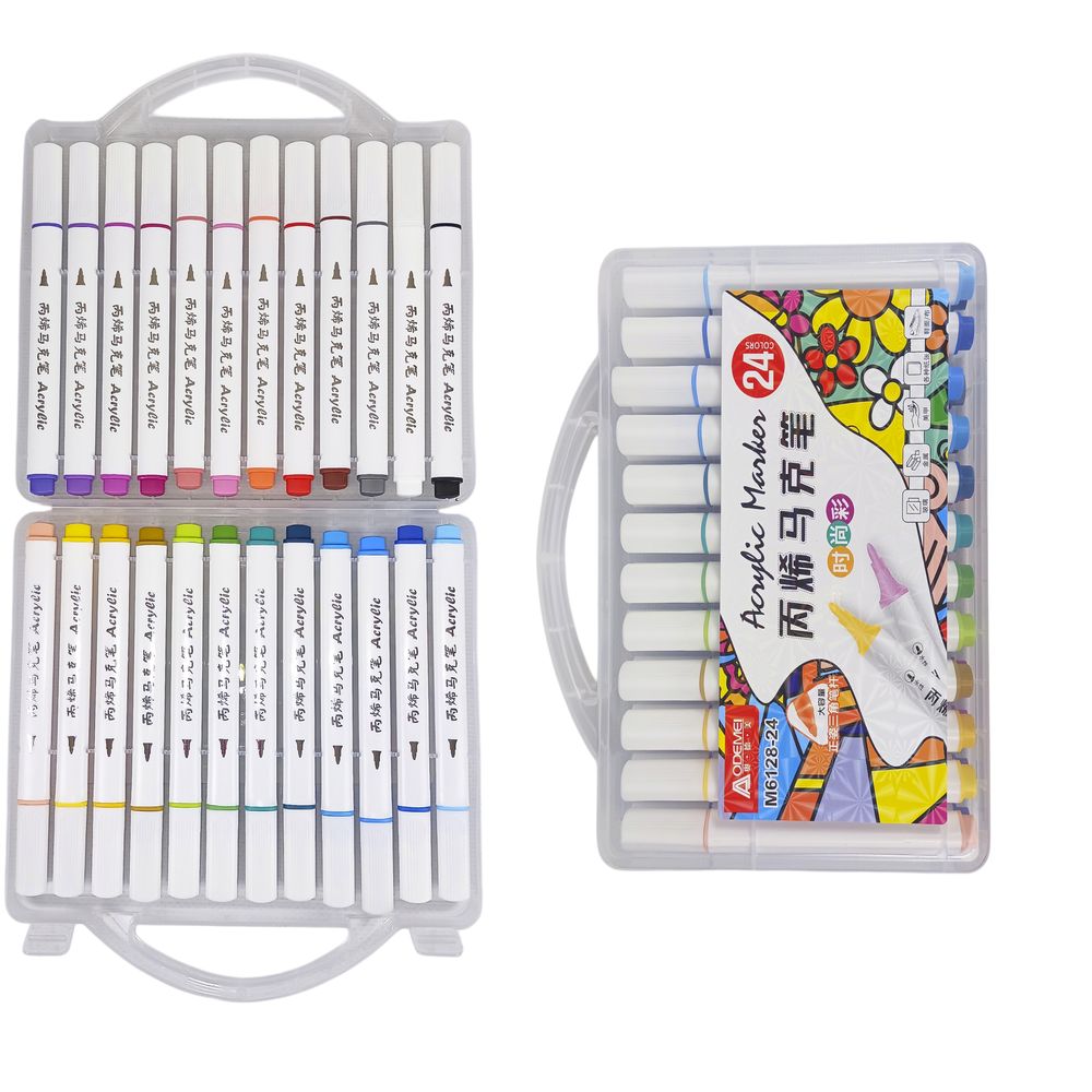 Набір акрилових скетчмакерів Aodemei трикутний  корпус, 24шт, plastic box (6128-24M)
