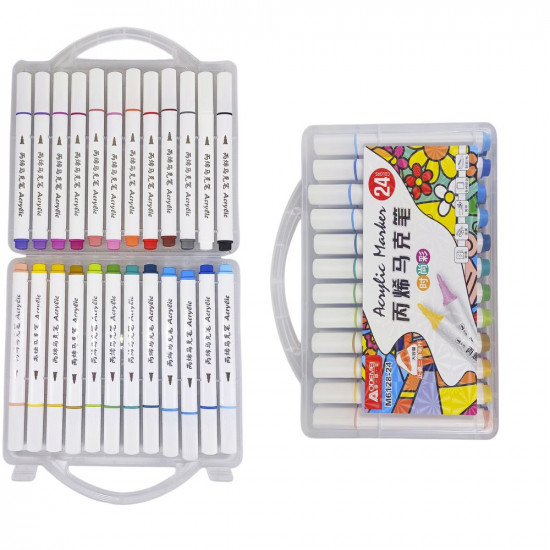 Набір акрилових скетчмакерів Aodemei трикутний  корпус, 24шт, plastic box (6128-24M)