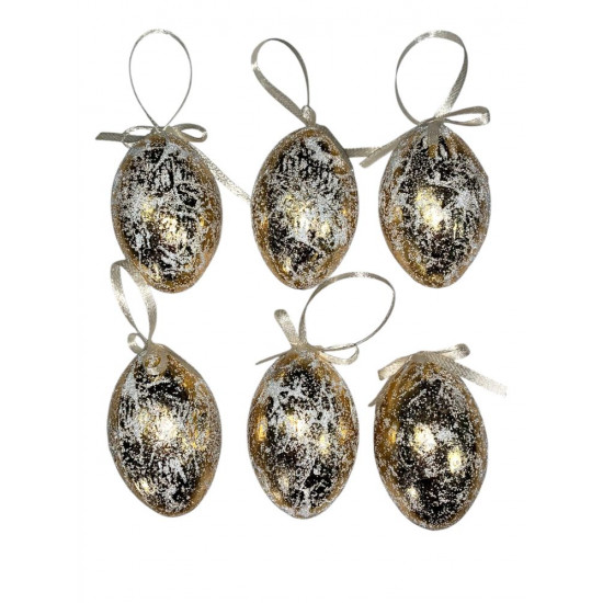 Набір великодніх яєць 6 х 4,5см Ретро-золото - 6шт з стрічкою (L00142)