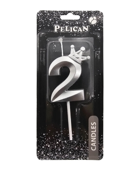 Свічка-цифра 3D з короною  "2", срібло 6см (863112)