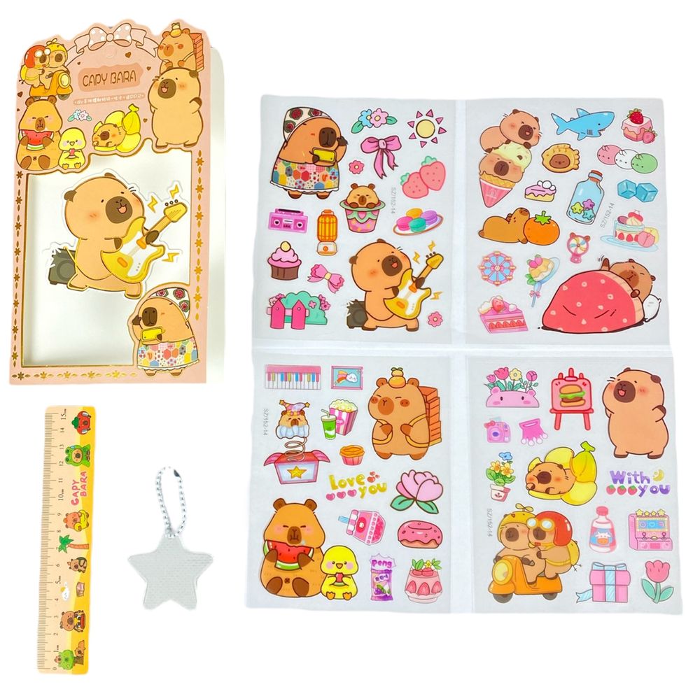 Набор для творчества "Капибара": наклейки 4 листа, брелок для наклейки наклейок, линейка 15см (SZ/152)