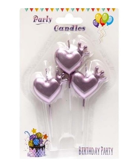 Набір свічок "Сердечко з короною на палочці" хром рожевий,  3шт (868608)