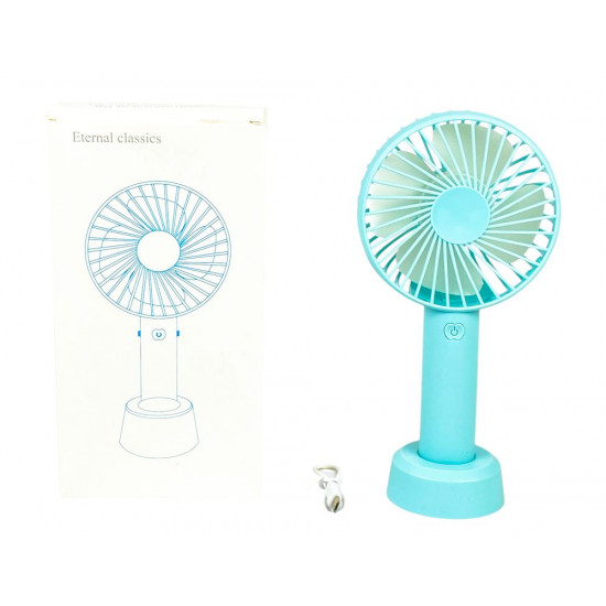Вентилятор 21см, з ручкою + підставка для стола, 3 режима, micro/ USB Блакитний Unison (9231-CP blue)