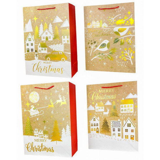 Пакет подарунковий  новорічний , 30 х 42,5 х 12cm 4 дизайни (Y2908L)