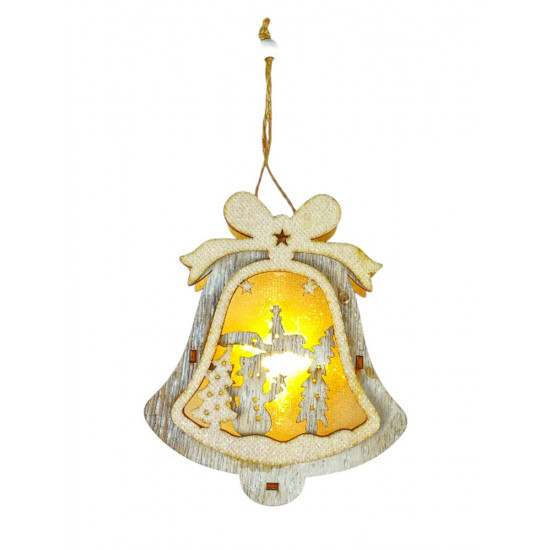 Дерев'яна підвіска Дзвіночок-підсвічування зі сніговиком 12 х 10 х 2см (L00412.2)