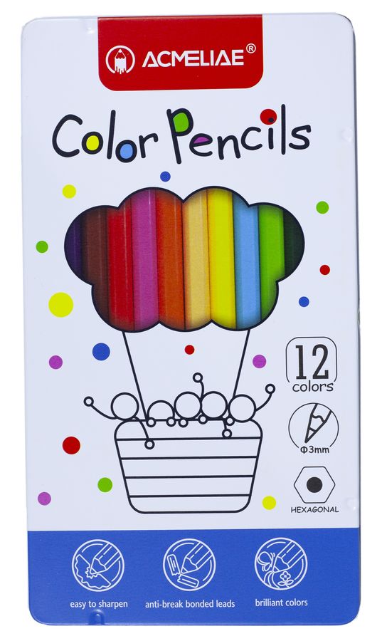 Набір олівців 12 кольорів шестигранні "Acmeliae" в метал. коробці, 3мм (9800-12)