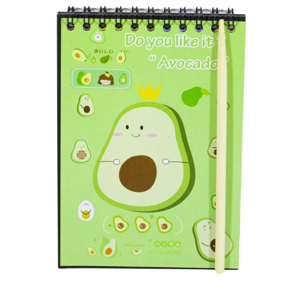 Блокнот для гравюр А6/ 10 чорні листи "Авокадо"+дер.палоч.Scratch note_10x14см, 2 види (E-3001-AV)