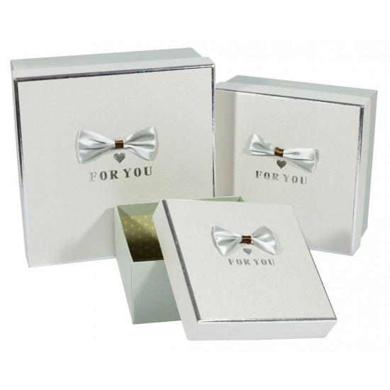 Подарункова коробка JKZ-64, квадратна "For you" пудра з сірим, 21х21х10cm/17х17х9/14х14х7cm   3шт. в наборі (JKZ-64)