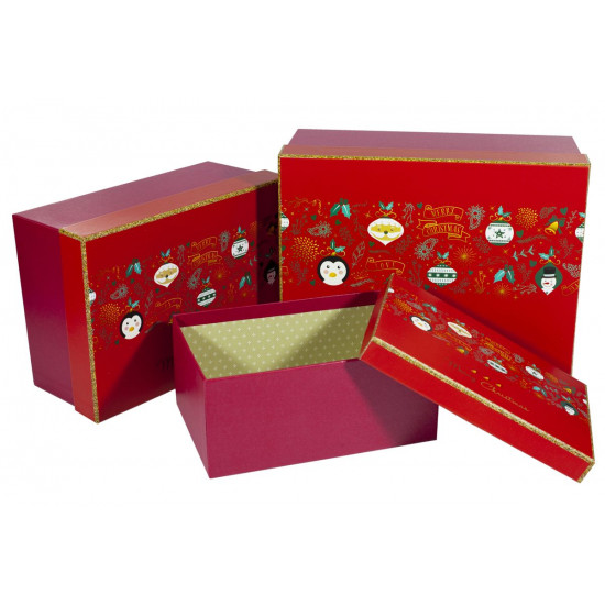 Подарункова коробка B18-33, прямокутна червона новорічна, 29х22х13cm/25х18х11.5/21х14х10cm   3шт. в наборі (B18-33)