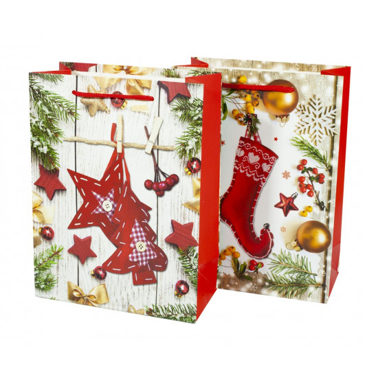 Пакет подарунковий 9318S,  новорічний з глітером, 18*24*8.5cm (9318S/DV-BK5366-1S)