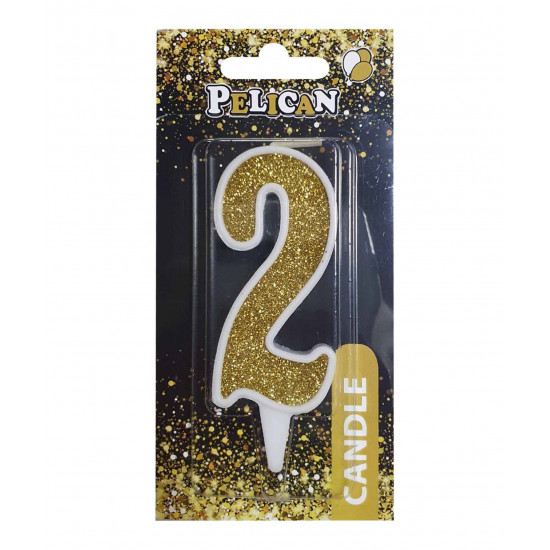 Свічка для торта Pelican "2" ЗОЛОТО 7см Золотий Pelican (867012)