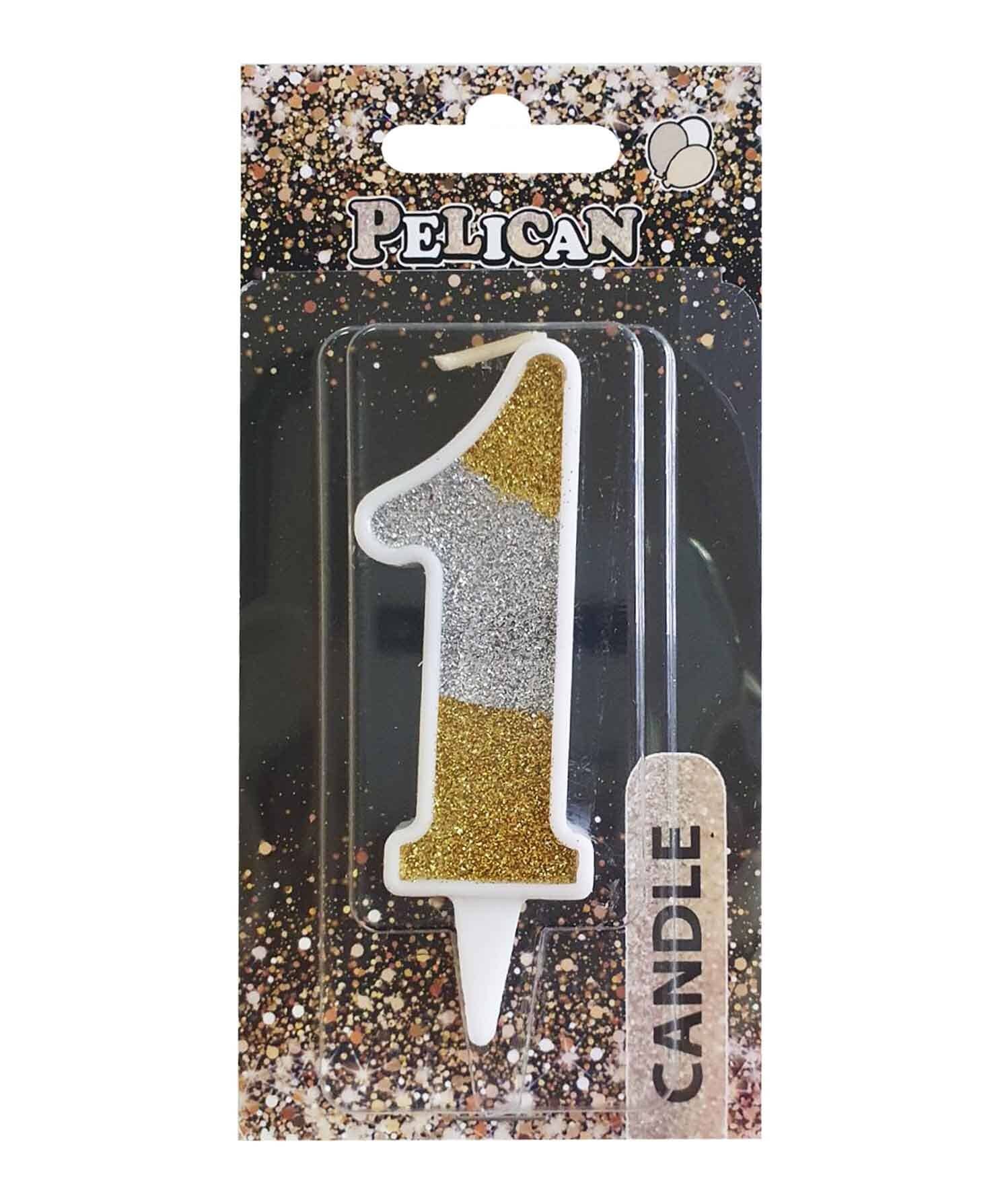 Свічка для торта Pelican "1" СРІБНО-ЗОЛОТА 7см Різнокольоровий Pelican (867031)