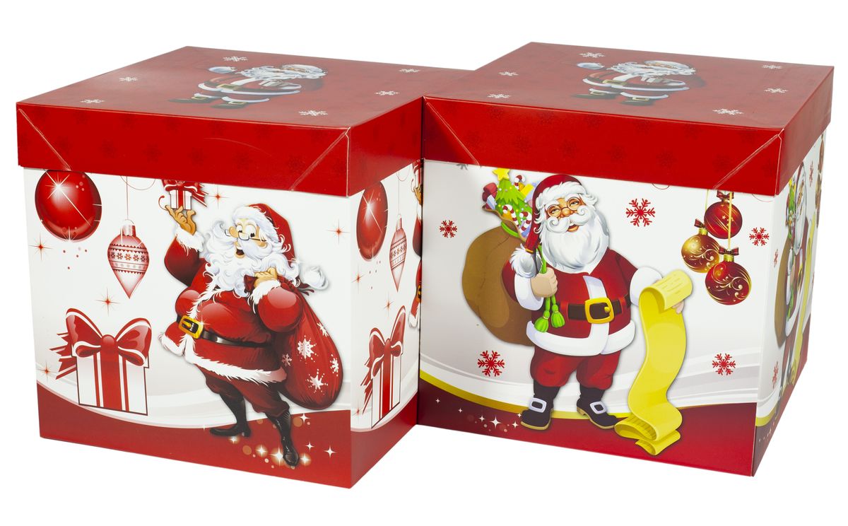 Подарункова коробочка-бокс 023S розбірна, новорічна 15*15*15 см, 12шт/уп (023S)