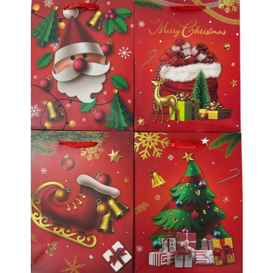 Пакет подарунковий HL-8825-3 M,  новорічний , 26*32*10cm 4 дизайни Червоний Unison (HL-8825-3 M)