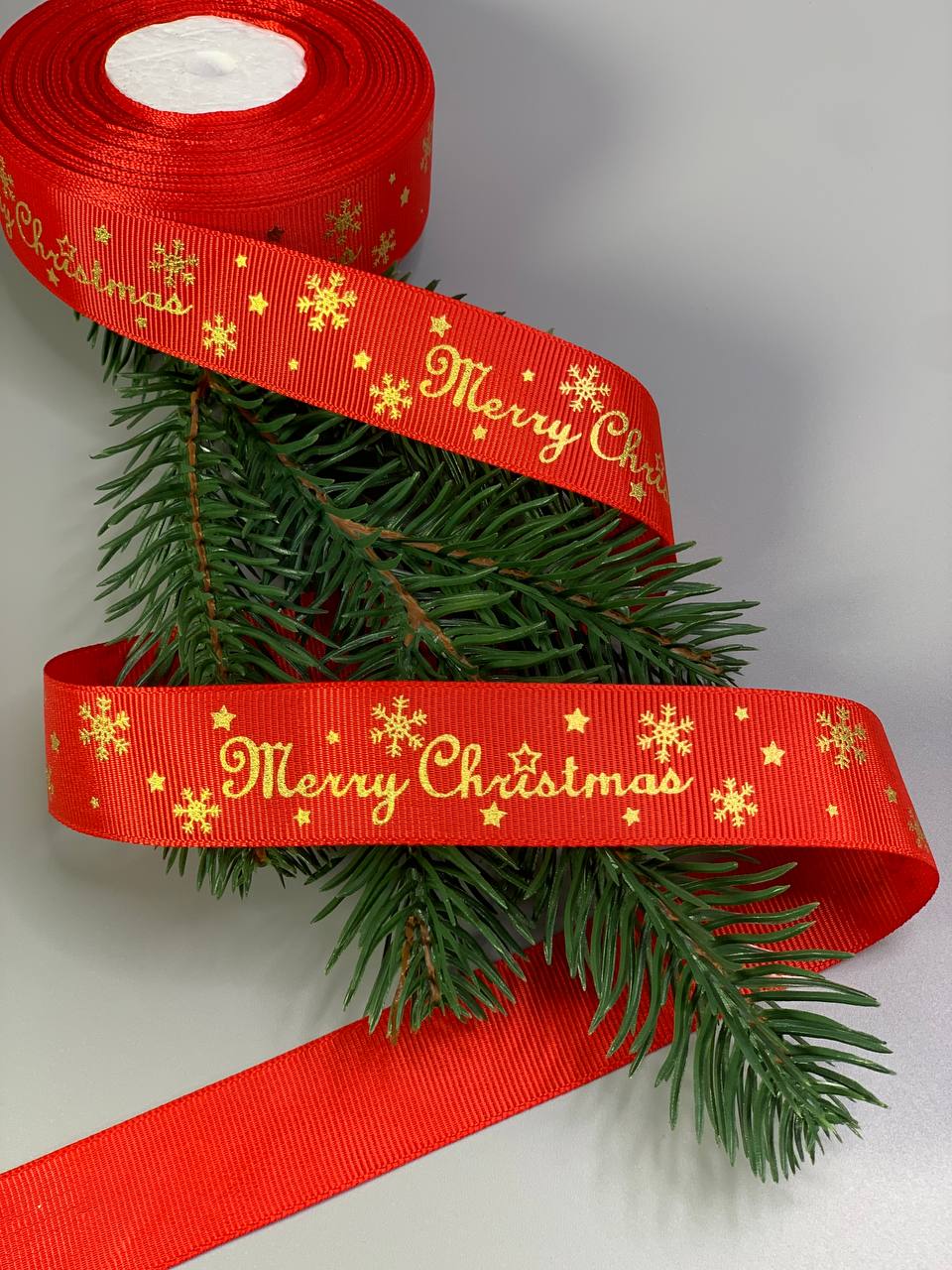 Лента репсовая новогодняя Merry Christmas 25мм х 22м Красный Unison (D13125 red)
