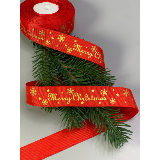 Лента репсовая новогодняя Merry Christmas 25мм х 22м Красный Unison (D13125 red)
