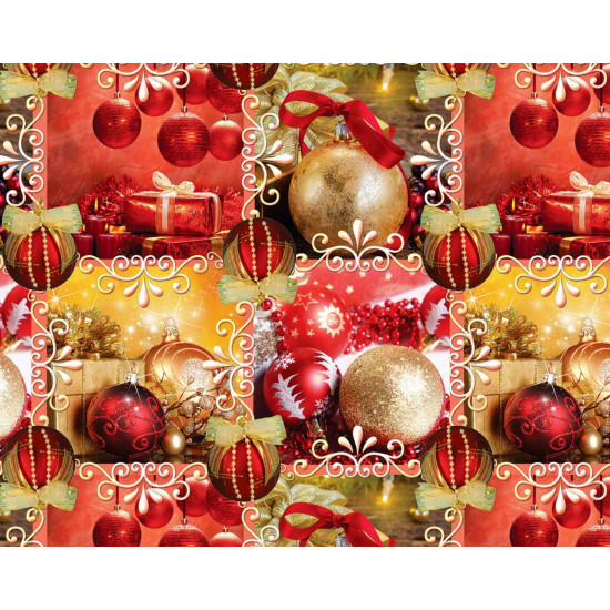 Папір новорічний крейдований для пакування подарунків 80г 100х70  -10 аркушів Червоний Unison (PVM10-259NY)