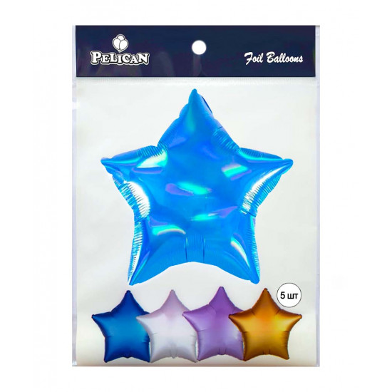 Шарик фольгированный PELICAN 18', ЗВЕЗДА ГОЛОГРАММА ГОЛУБНАЯ 45 см Голубой Pelican (832664)