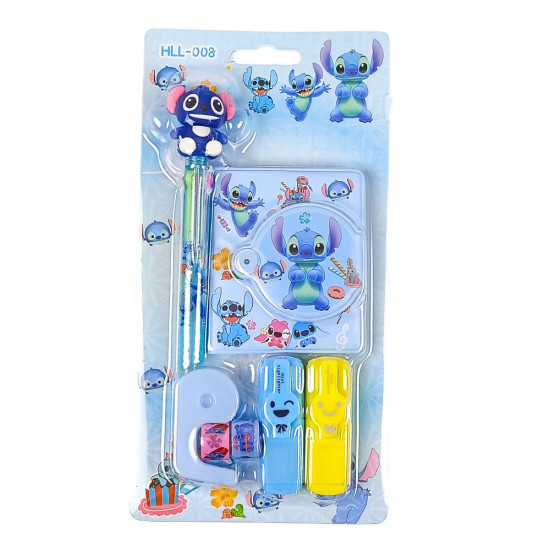 Набор блокнот 8 х 7см 65 листов, ручка, маркер 2шт, скотч 2шт, диспенсер "Стич" 2 в иди (008-ST)